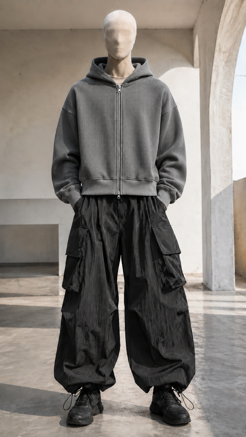 Cropped Thermal Zip Hoodie